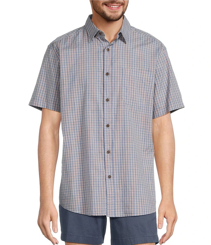 Roundtree & Yorke Short Sleeve Slub Small Plaid Sport Shirt