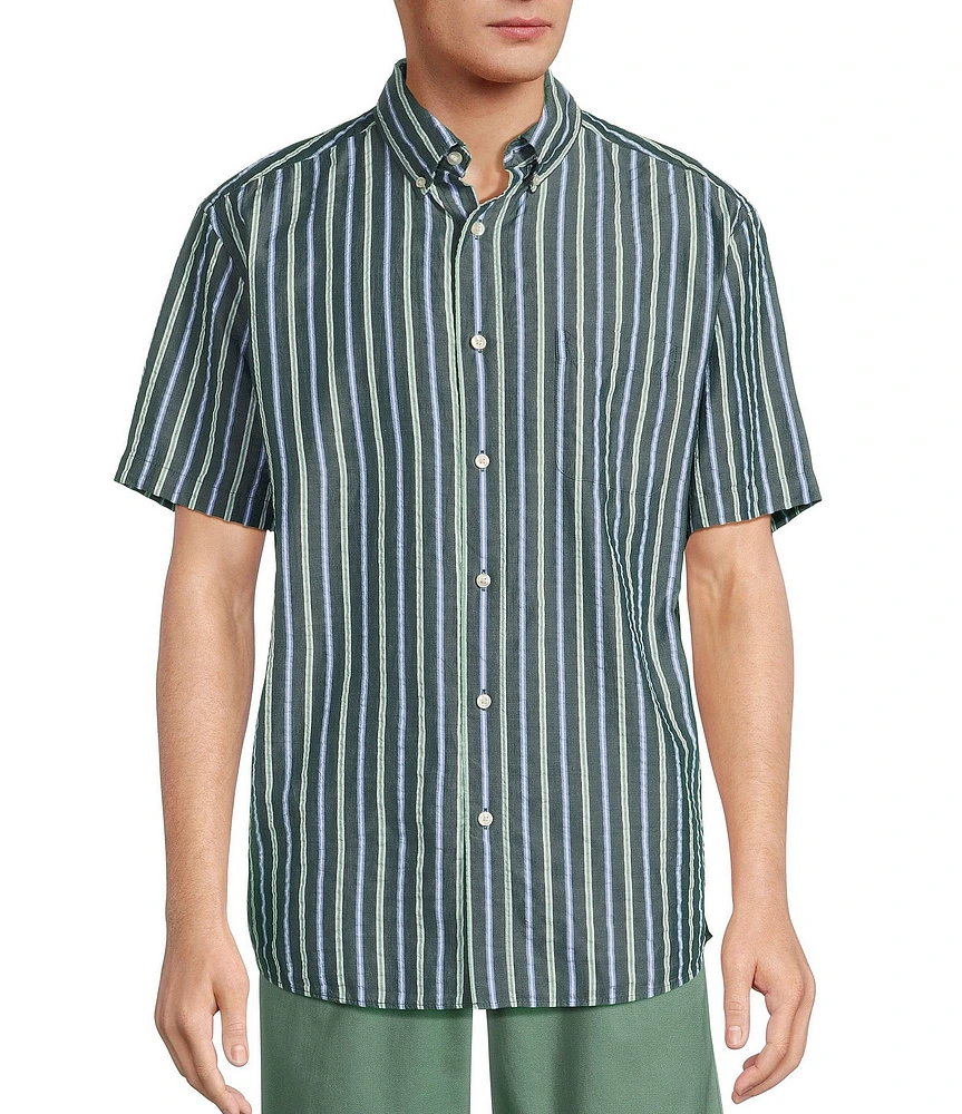Roundtree & Yorke Short Sleeve Stripe Seersucker Sport Shirt