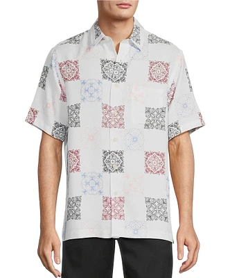 Roundtree & Yorke Short Sleeve Tile Texture Polynosic Jacquard Sport Shirt