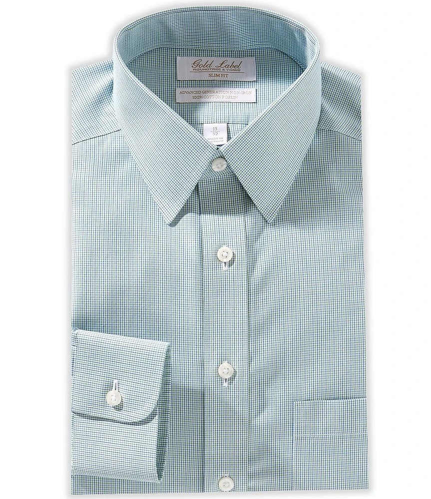 Roundtree & Yorke Gold Label Slim Fit Point Collar Grid Poplin Dress Shirt