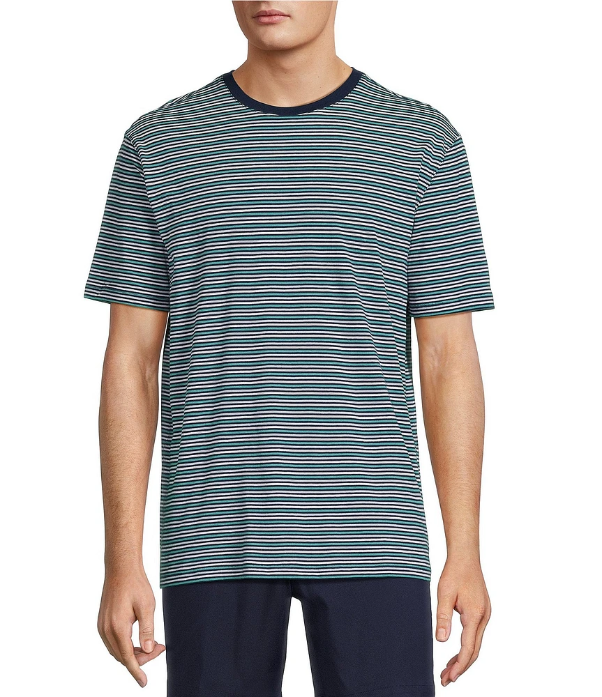 Roundtree & Yorke Solid Soft Washed Short Sleeve Cloud Striped Crew Neck T-Shirt
