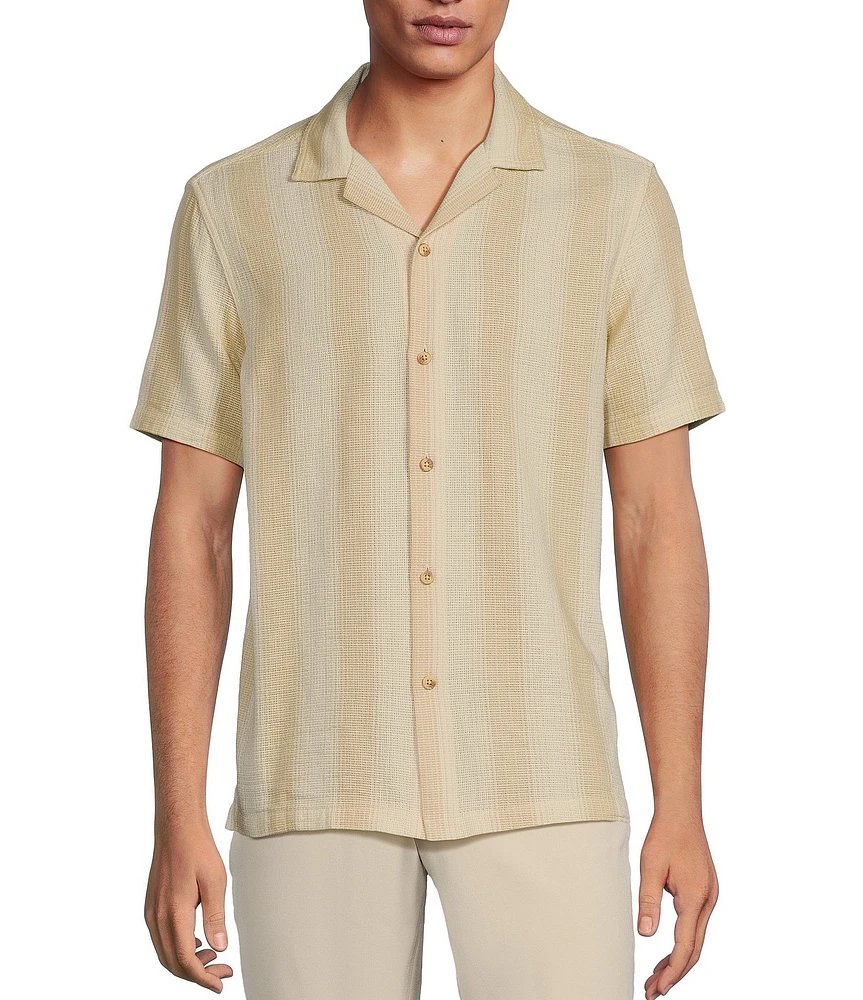 Rowm Big & Tall Tourister Short Sleeve Tonal Stripe Camp Button Front Shirt