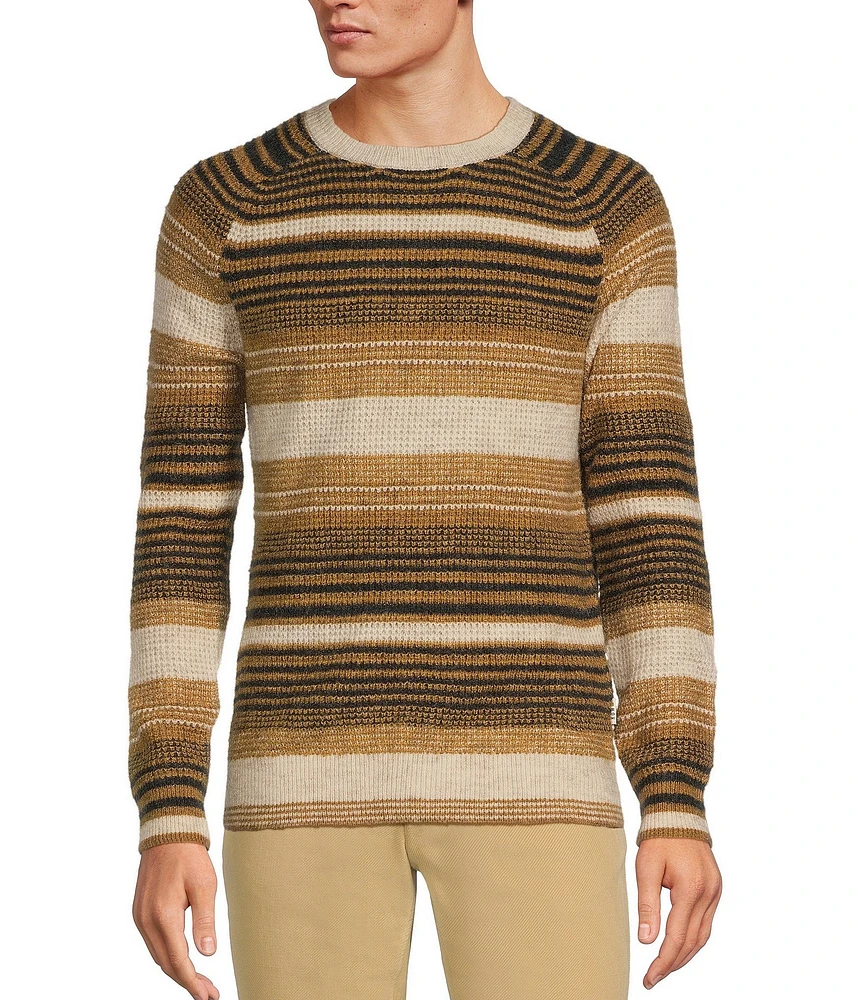 Rowm Long Raglan Sleeve Textured Horizontal Stripe Crewneck Sweater