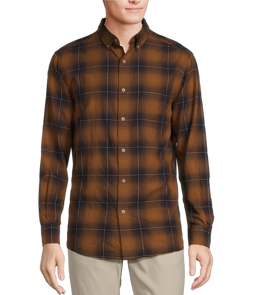 Rowm Long Sleeve Herringbone Medium Plaid Woven Shirt