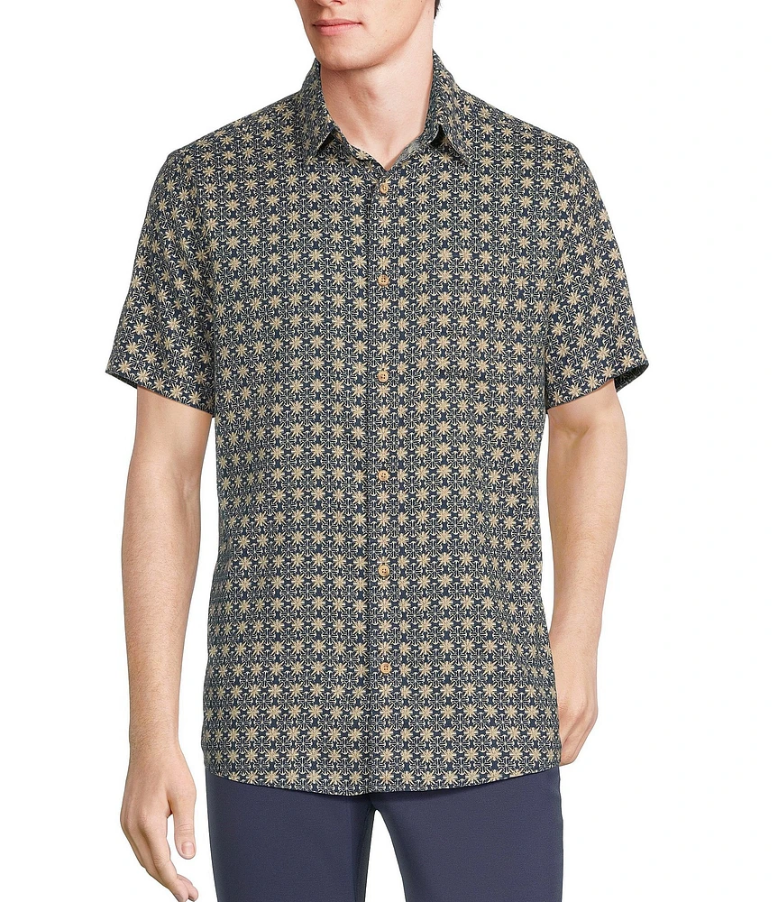 Rowm Short Sleeve Outsider Geo Floral Print Button Front Shirt