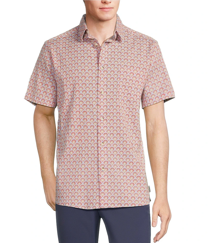 Rowm Short Sleeve Seersucker Geo Print Shirt