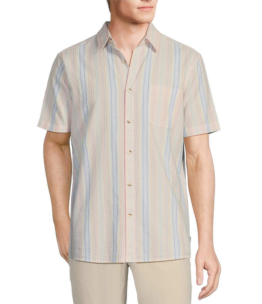 Rowm Short Sleeve Seersucker Multi Stripe Print Shirt