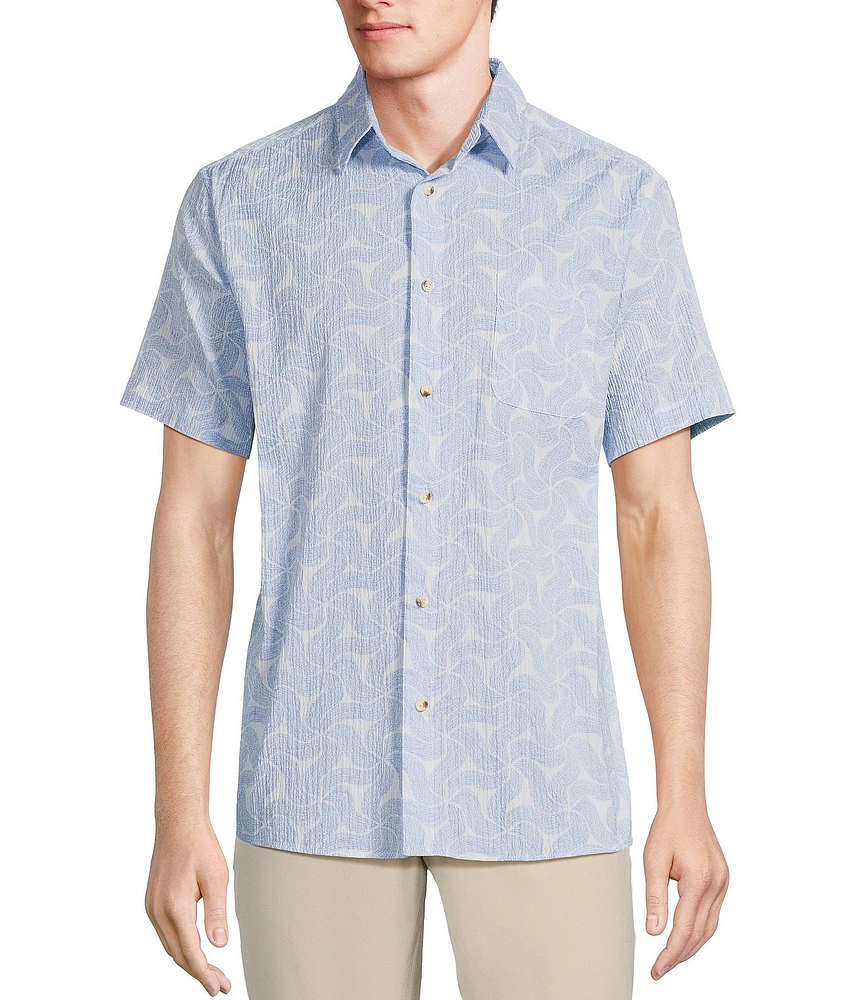 Rowm Short Sleeve Seersucker Swirl Print Shirt