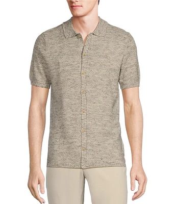 Rowm Tourister Short Sleeve Textured Heather Button Front Sweater Knit Shirt