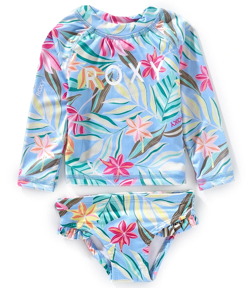 Roxy Baby Girls Raglan-Sleeve Tropical Floral-Printed Rashguard Top & Matching Hipster Bottom 2-Piece Swimsuit