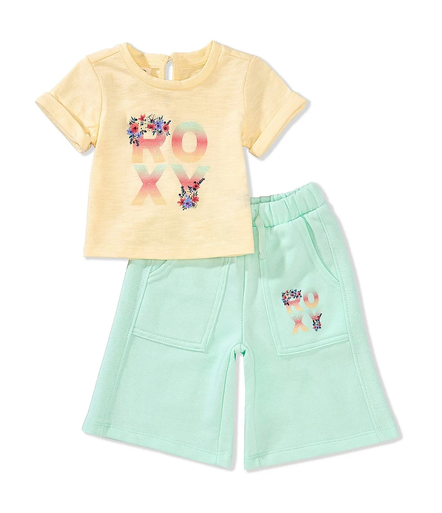 Roxy Baby Girls Short-Sleeve Logo Slub Jersey T-Shirt & French Terry Pant Set