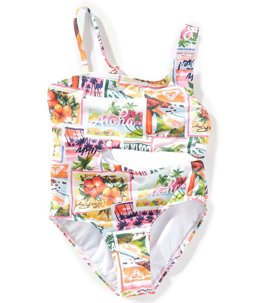 Roxy Big Girls Love Roxy Tropical/Postcard-Printed One-Piece Swimsuit