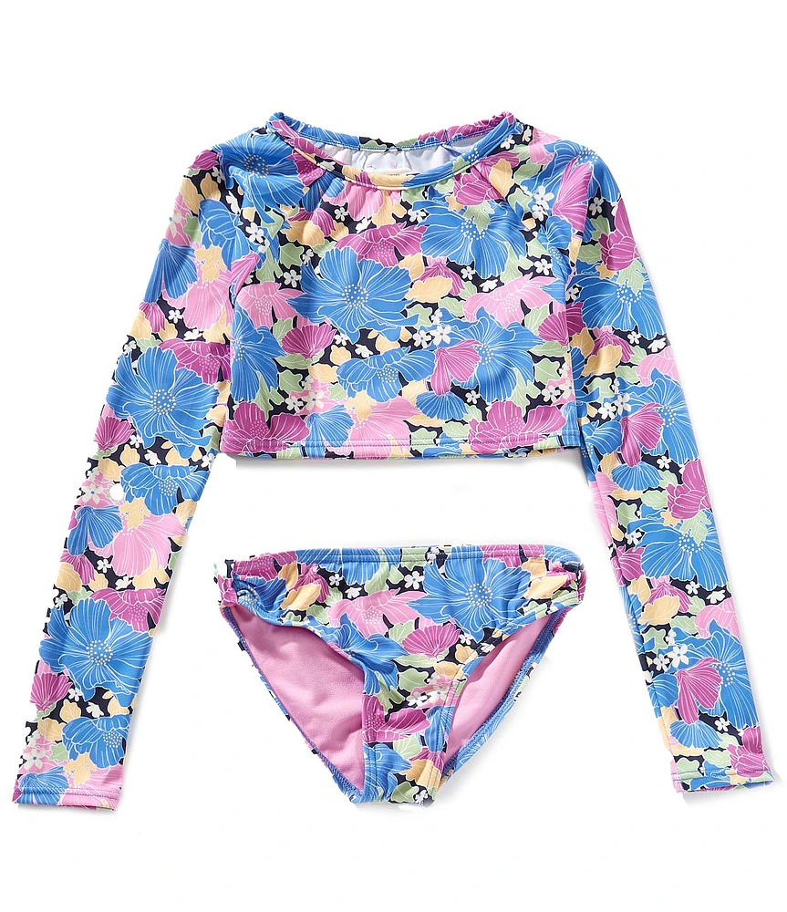Roxy Big Girls Outline Floral Crop Rashguard 2-Piece Swimsuit Set