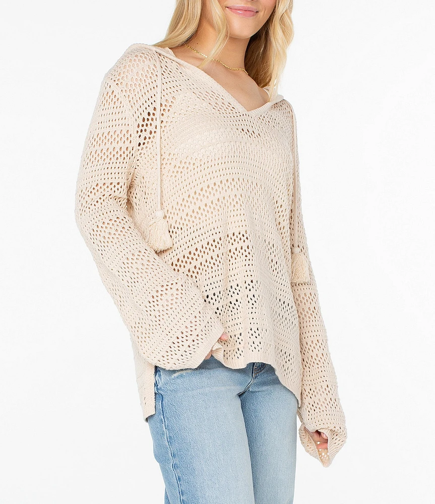 Roxy Hippie Love Long Sleeve Detailed Knit Hoodie Top