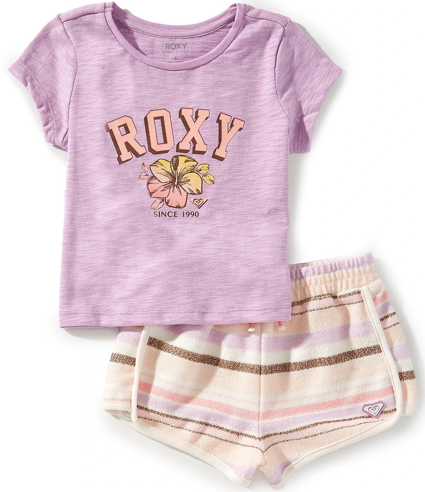 Roxy Little Girls Logo Top & Stripe Terry Short Set