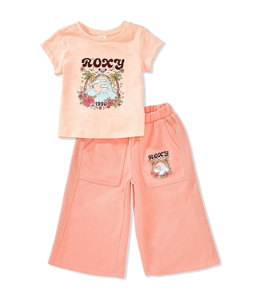 Roxy Little Girls Short Sleeve Graphic Logo Slub Jersey T-Shirt & Coordinating French Terry Pant Set