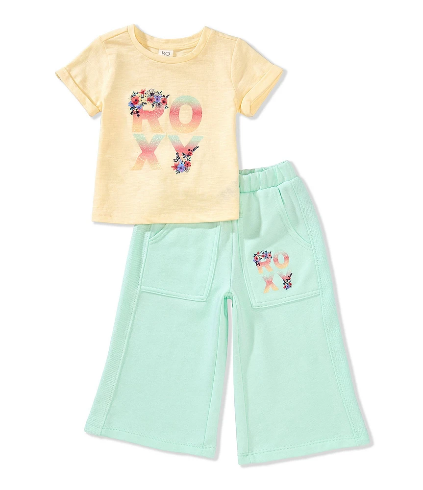 Roxy Little Girls Short Sleeve Graphic Logo Slub Jersey T-Shirt & French Terry Pants Set