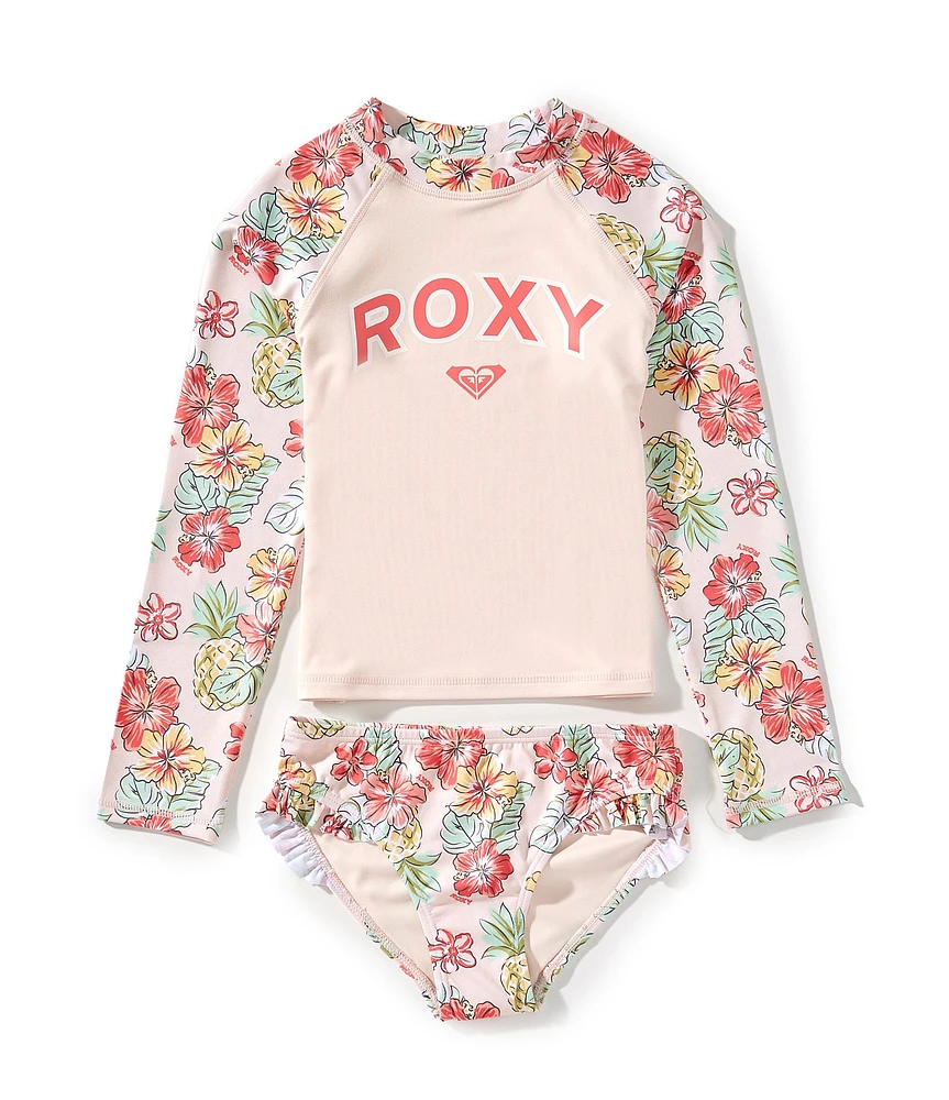 Roxy Little Girls Floral Printed Rashguard Top & Matching Bottom Two-Piece Swimsuit Set