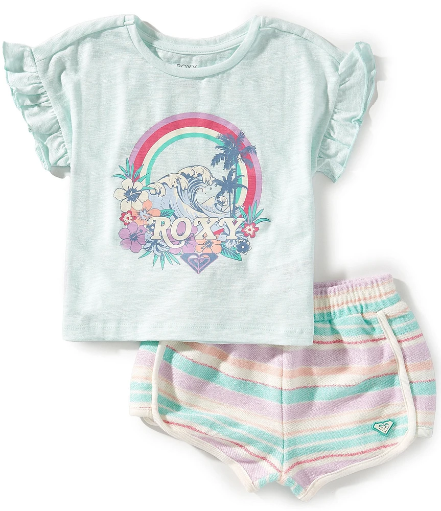 Roxy Little Girls Loop Ruffle Sleeve Top & Terry Short Set