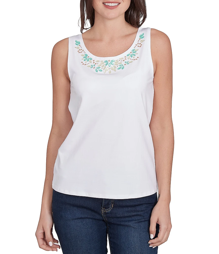 Ruby Rd. Embellished Scoop Neck Sleeveless Tank Top