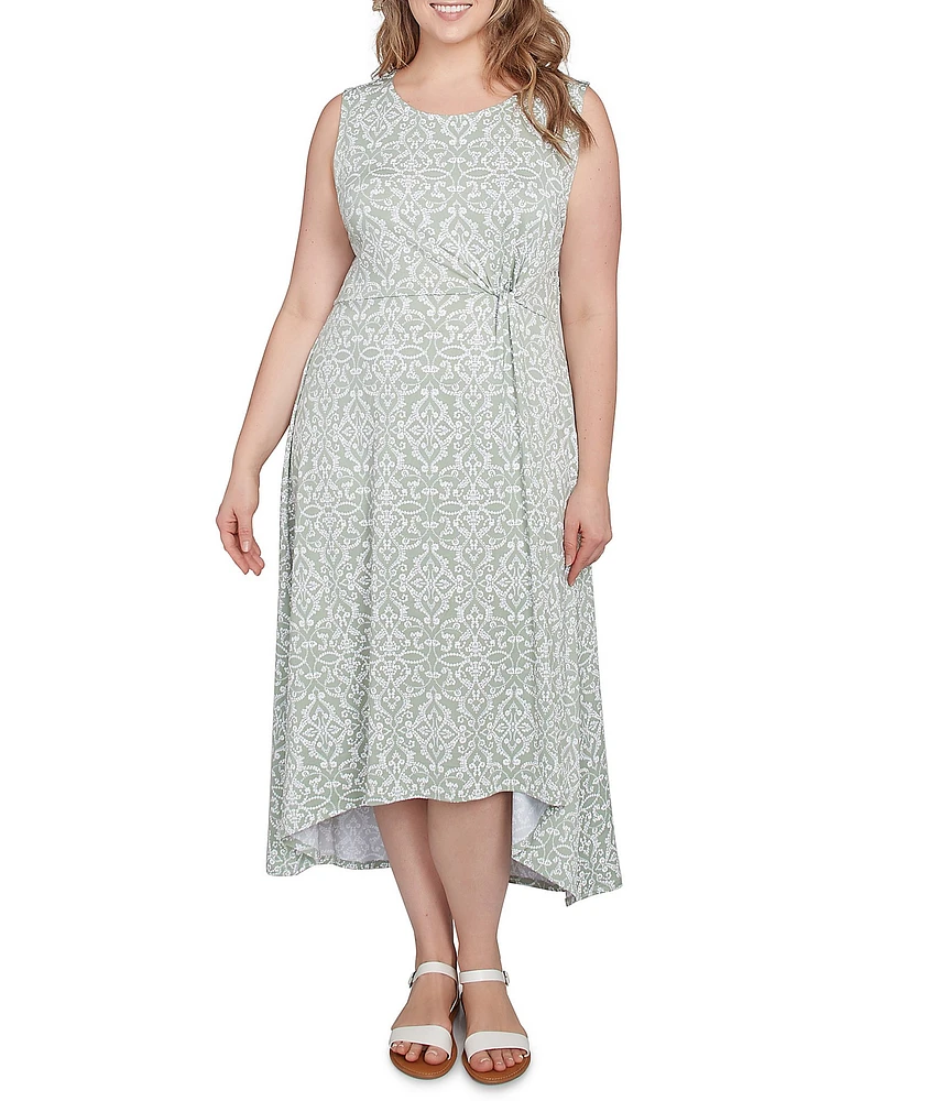 Ruby Rd. Plus Size Knit Medallion Scoop Neck Sleeveless Hi-Low Hem Shift Dress