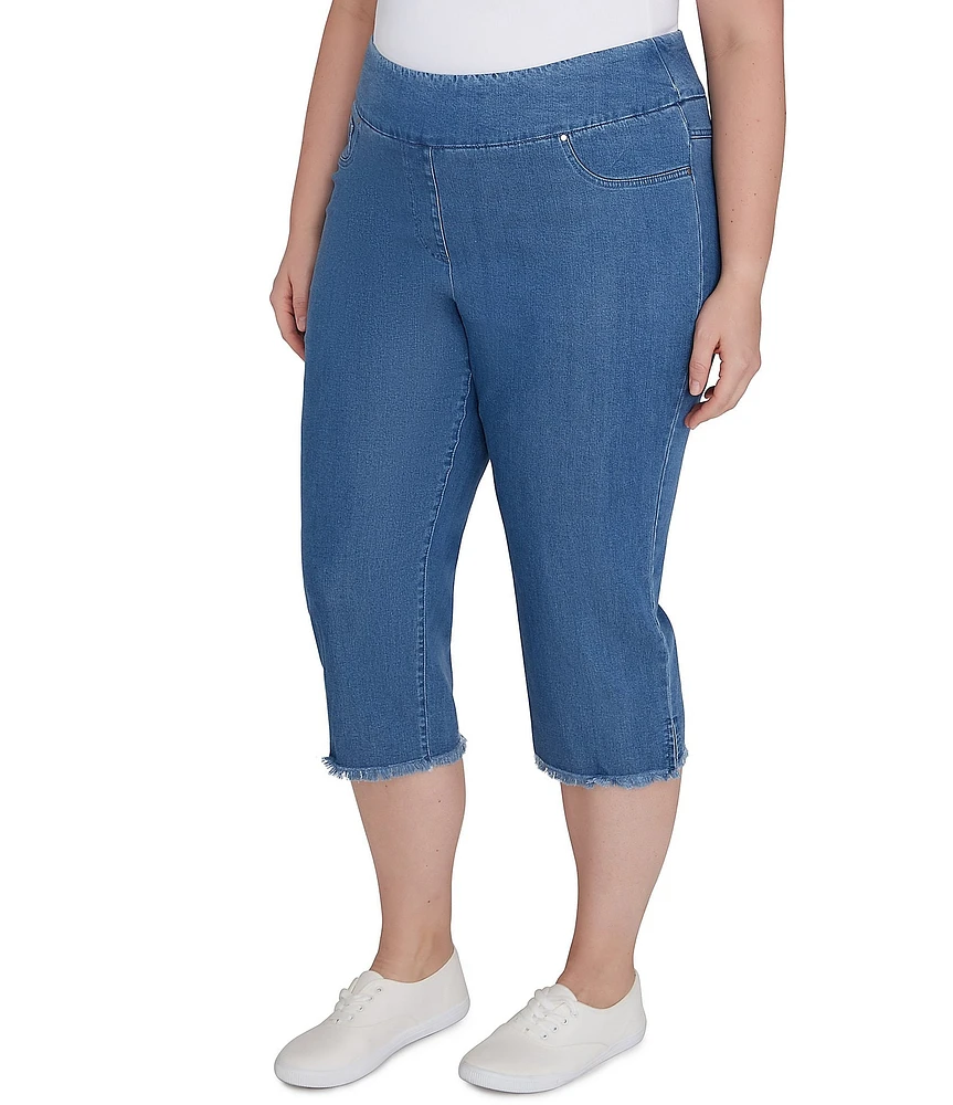 Ruby Rd. Plus Size Tencel Pull-On Fringe Side Slit Hem Capri Pants