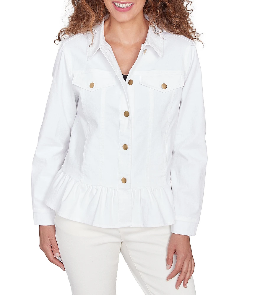Ruby Rd. Point Collar Long Sleeve Button-Front Denim Jacket