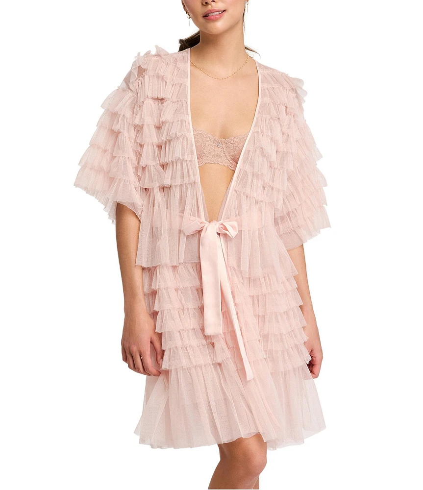 Rya Collection FrouFrou 3/4 Sleeve Tiered Ruffle Tulle Lingerie Robe