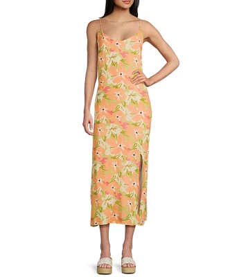 Sadie & Sage Floral Print Spaghetti Strap Tie Back Midi Dress