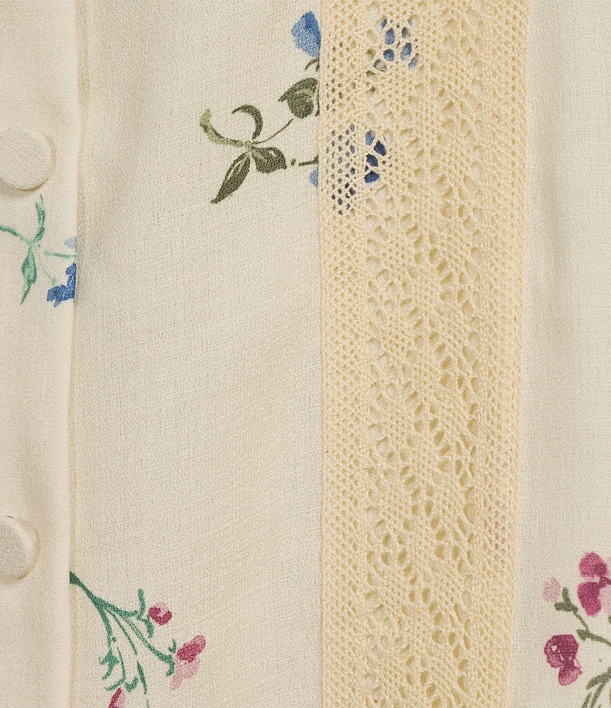 Sadie & Sage Floral Print Square Neck Short Sleeve Ruffled Crochet Lace Trim Mini Dress