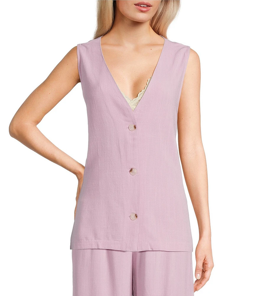 Sadie & Sage Linen V-Neck Button Front Coordinating Vest Top