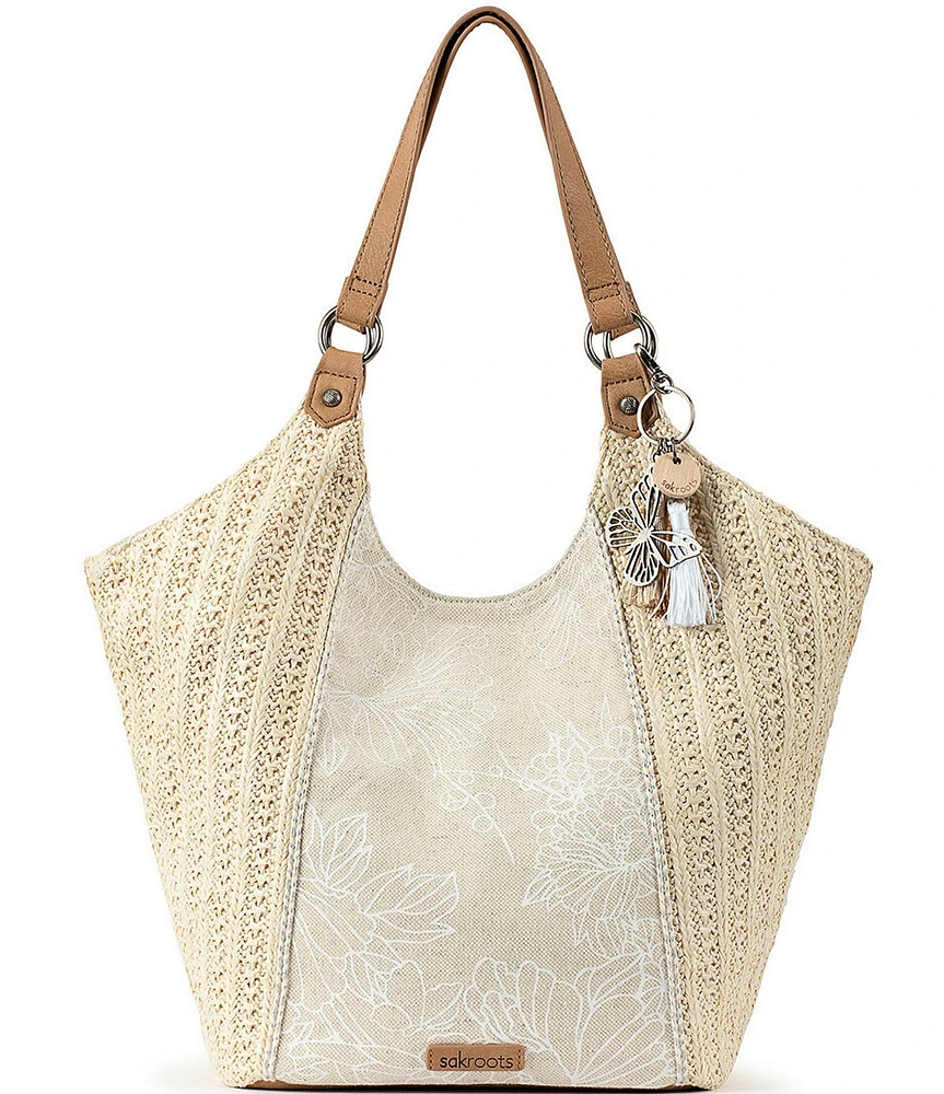 Sakroots Roma Floral Straw & Canvas Hobo Bag