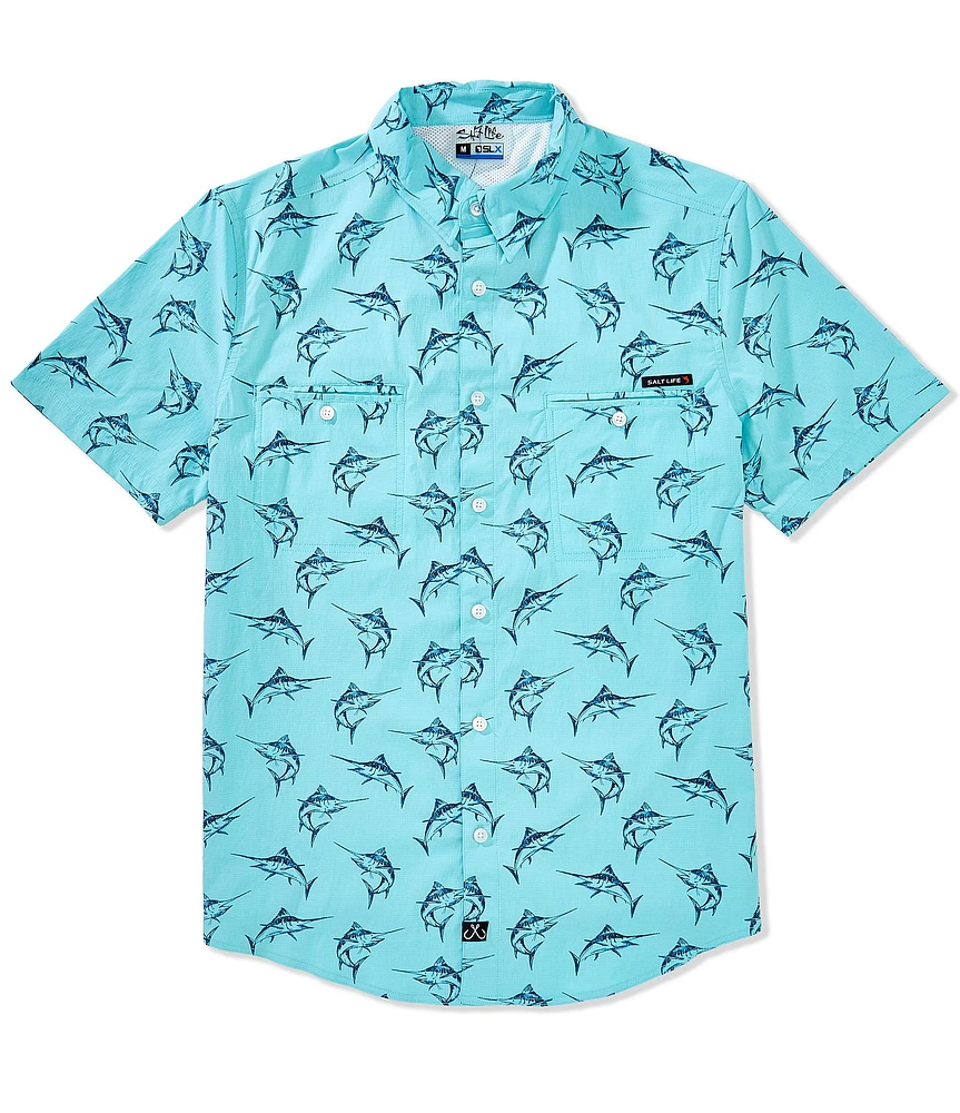 Salt Life Sublime Marineers Allover Reverse Printed Short Sleeve Performance Stretch Woven Shirt
