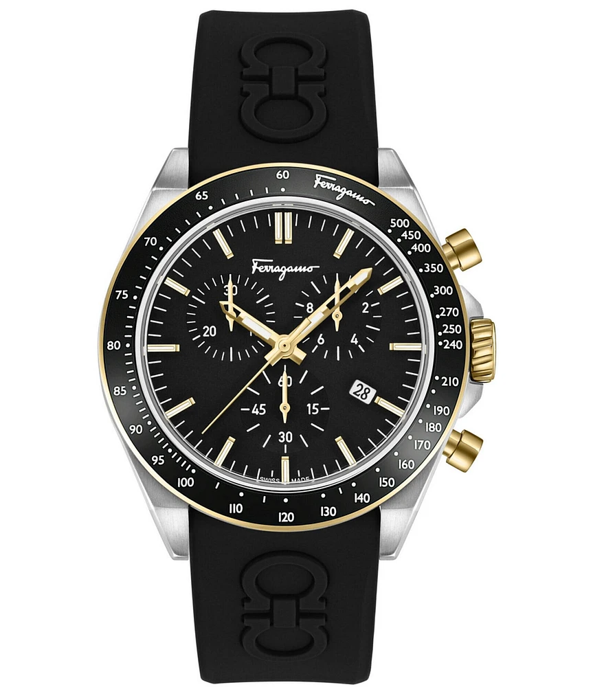 Salvatore Ferragamo Men's Urban Quartz Chronograph Two Tone Black Silicone Strap Watch