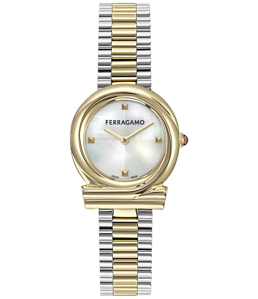Salvatore Ferragamo Women's Gancini Twisted Quartz Analog Two Tone Stainless Steel Bracelet Watch