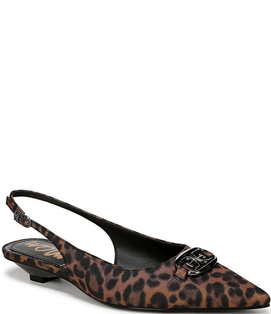 Sam Edelman Aggie Leopard Print Logo Hardware Kitten Heel Slingback Pumps