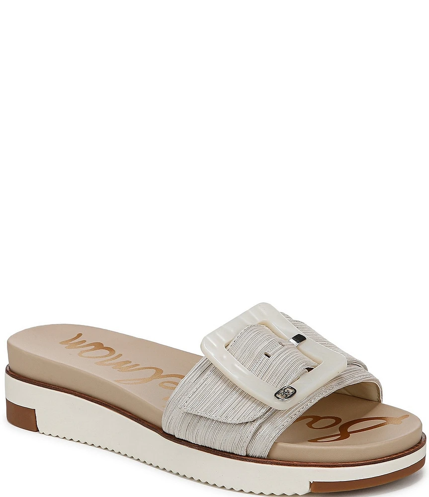 Sam Edelman Ariane Melange Metallic Fabric Buckle Ornament Platform Wedge Slide Sandals