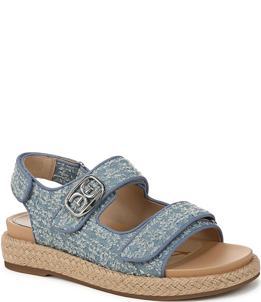 Sam Edelman Arlo Distressed Denim Logo Hardware Espadrille Platform Sandals