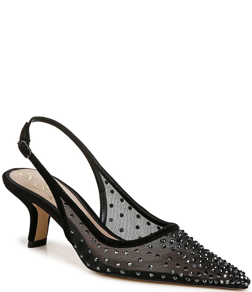 Sam Edelman Bianka Rhinestone Embellished Mesh Pointed Toe Slingback Pumps