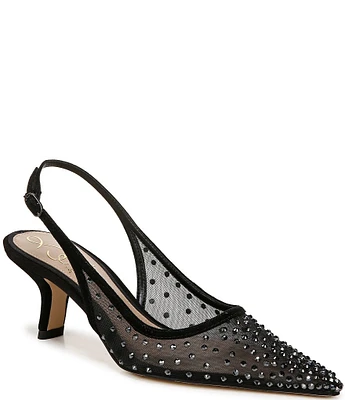 Sam Edelman Bianka Rhinestone Embellished Mesh Pointed Toe Slingback Pumps
