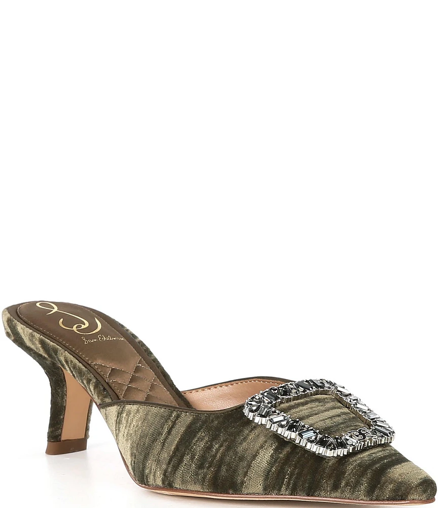 Sam Edelman Brit Glow Pleated Velvet Crystal Ornamented Buckle Detail Dress Mules