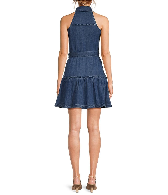 Sam Edelman Diana Denim Halter Neck Sleeveless Belted Shirt Dress | Liberty  Center