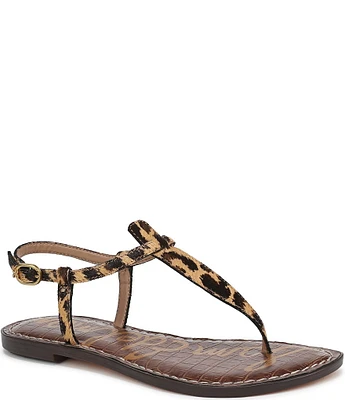Sam Edelman Gigi Leopard Print Calf Hair T-Strap Flat Sandals