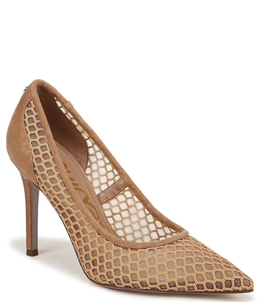 Sam Edelman Hazel Fishnet Mesh and Suede Pointed Toe Pumps