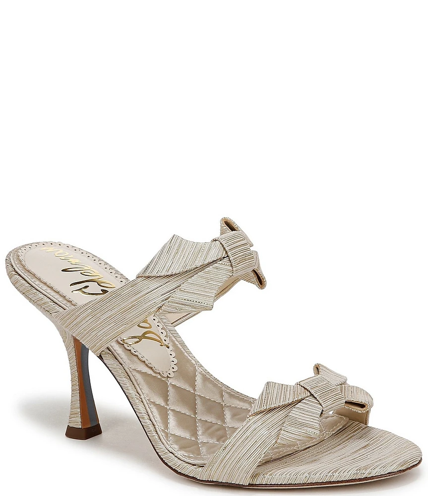 Sam Edelman Jasmine Melange Metallic Fabric Bow Detail Double Banded Slip On Dress Sandals