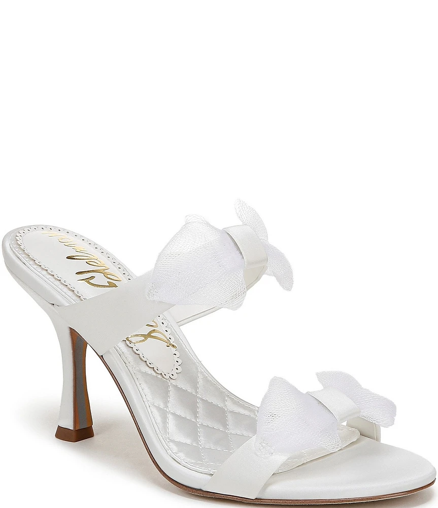 Sam Edelman Jasmine Satin Mesh Bow Detail Double Banded Dress Slide Sandals