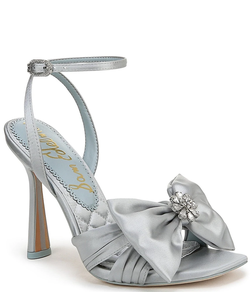 Sam Edelman Lexi Satin Embellished Bow Ornament Ankle Strap Dress Sandals