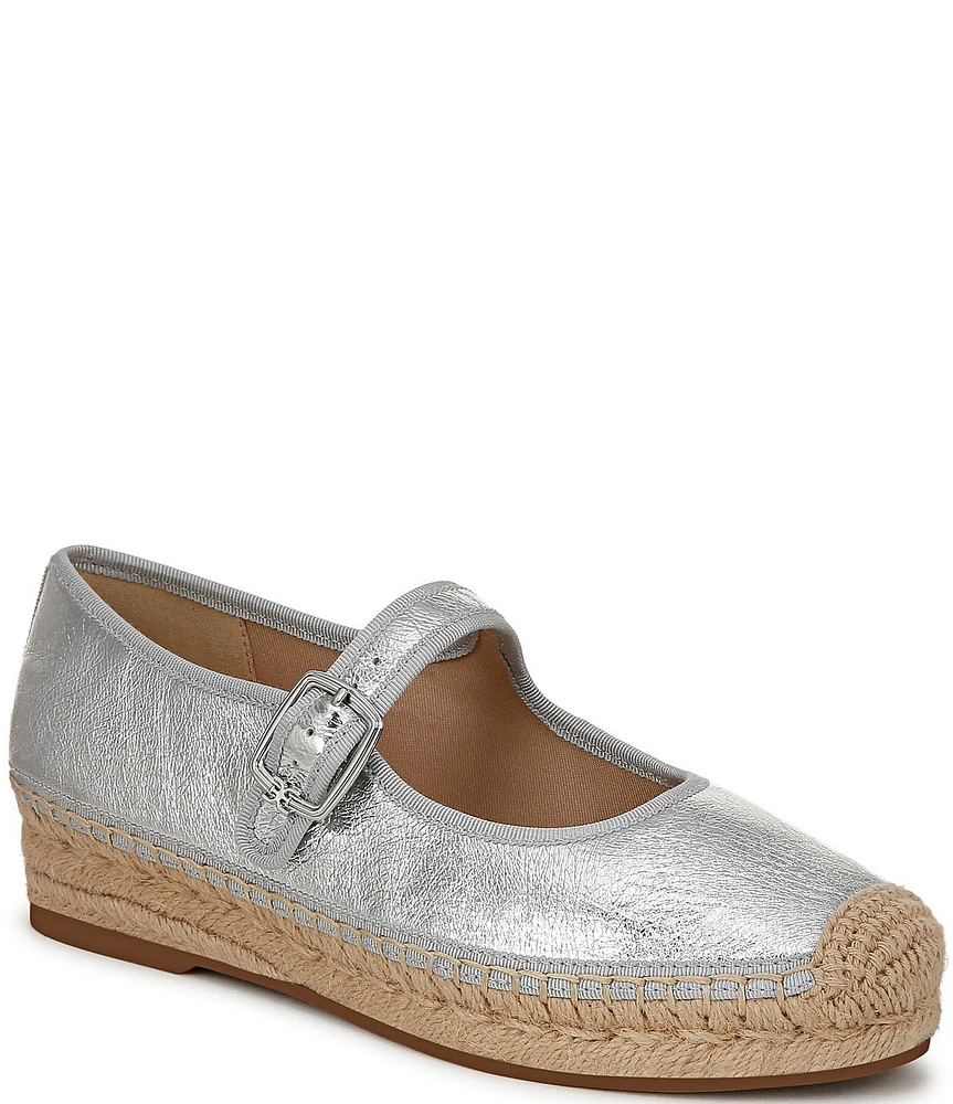 Sam Edelman Mackie Metallic Crinkle Leather Mary Jane Platform Espadrille Flats