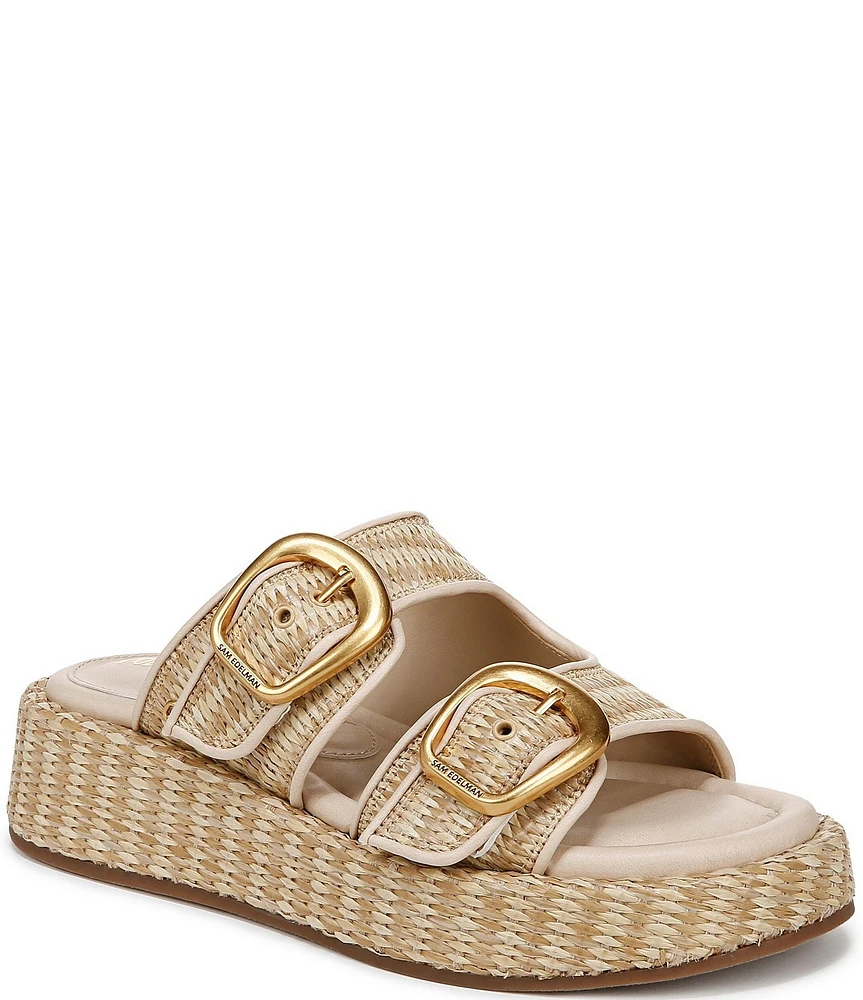 Sam Edelman Nerissa Raffia Buckle Detail Platform Slide Sandals