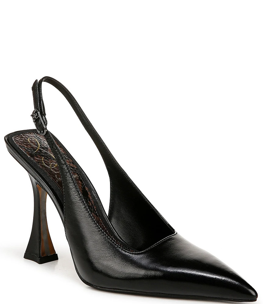 Sam Edelman Odette Smooth Leather Slingback Flared Heel Pointed Toe Pumps
